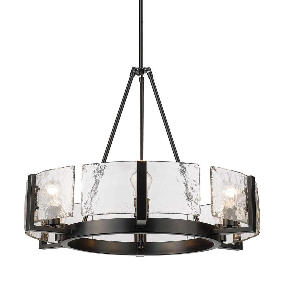 Aenon 6-Light Chandelier in Matte Black with Hammered Water Glass Shade